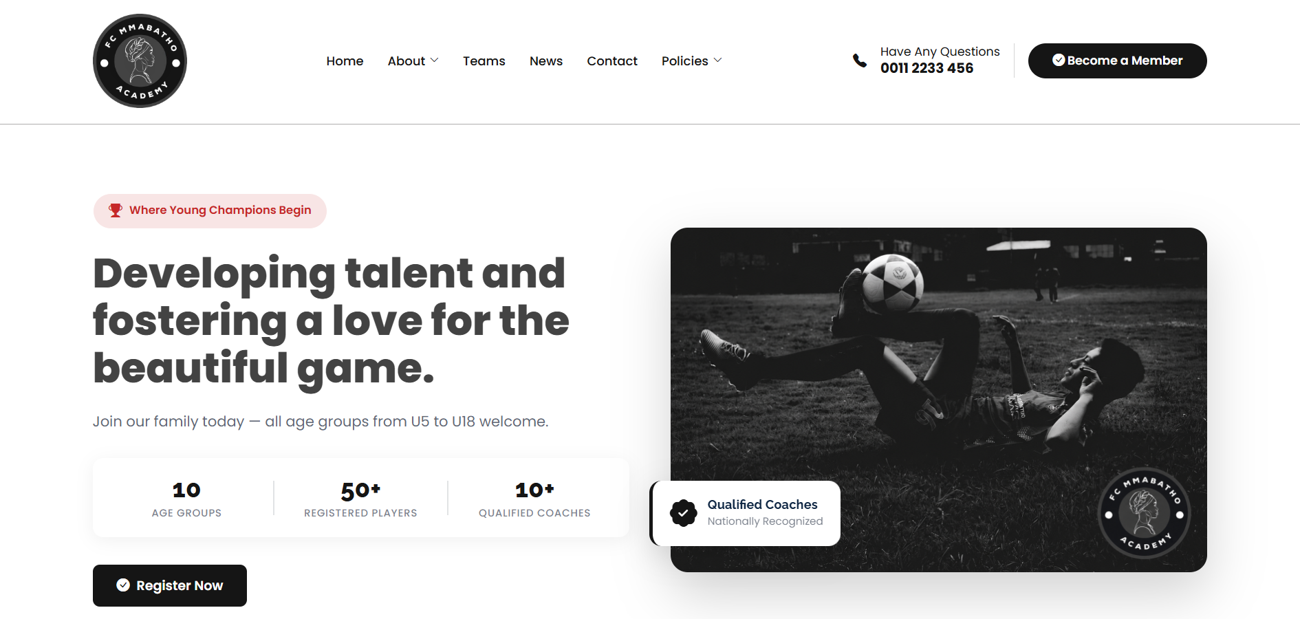 FC Mmabatho Academy Website Redesign — Website Pro client project for FC Mmabatho Academy